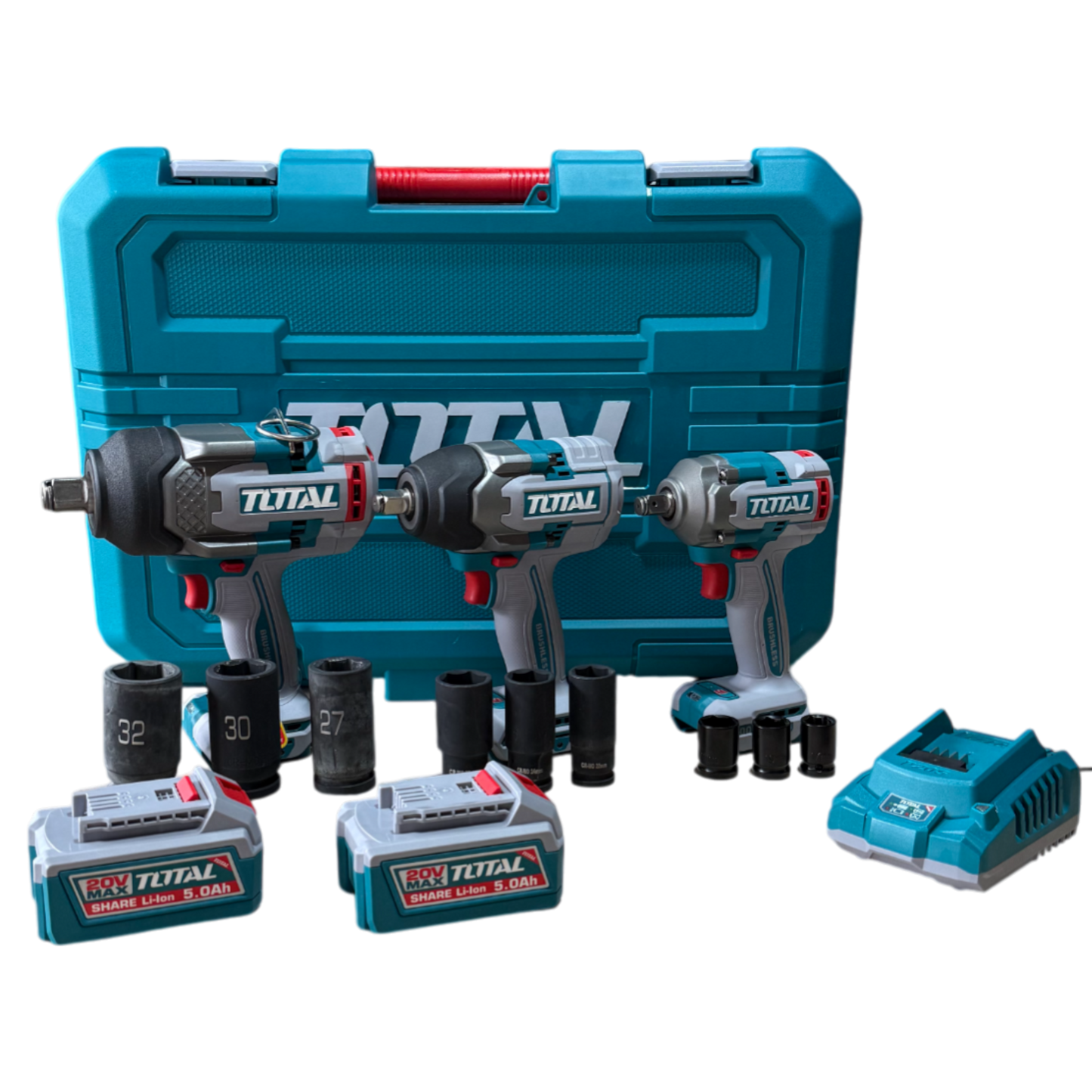 Combo Triple Llave de Impacto Brushless 20V – 400NM / 850NM / 1350NM + Cargador + 2 Baterías + 1 Año de Garantía