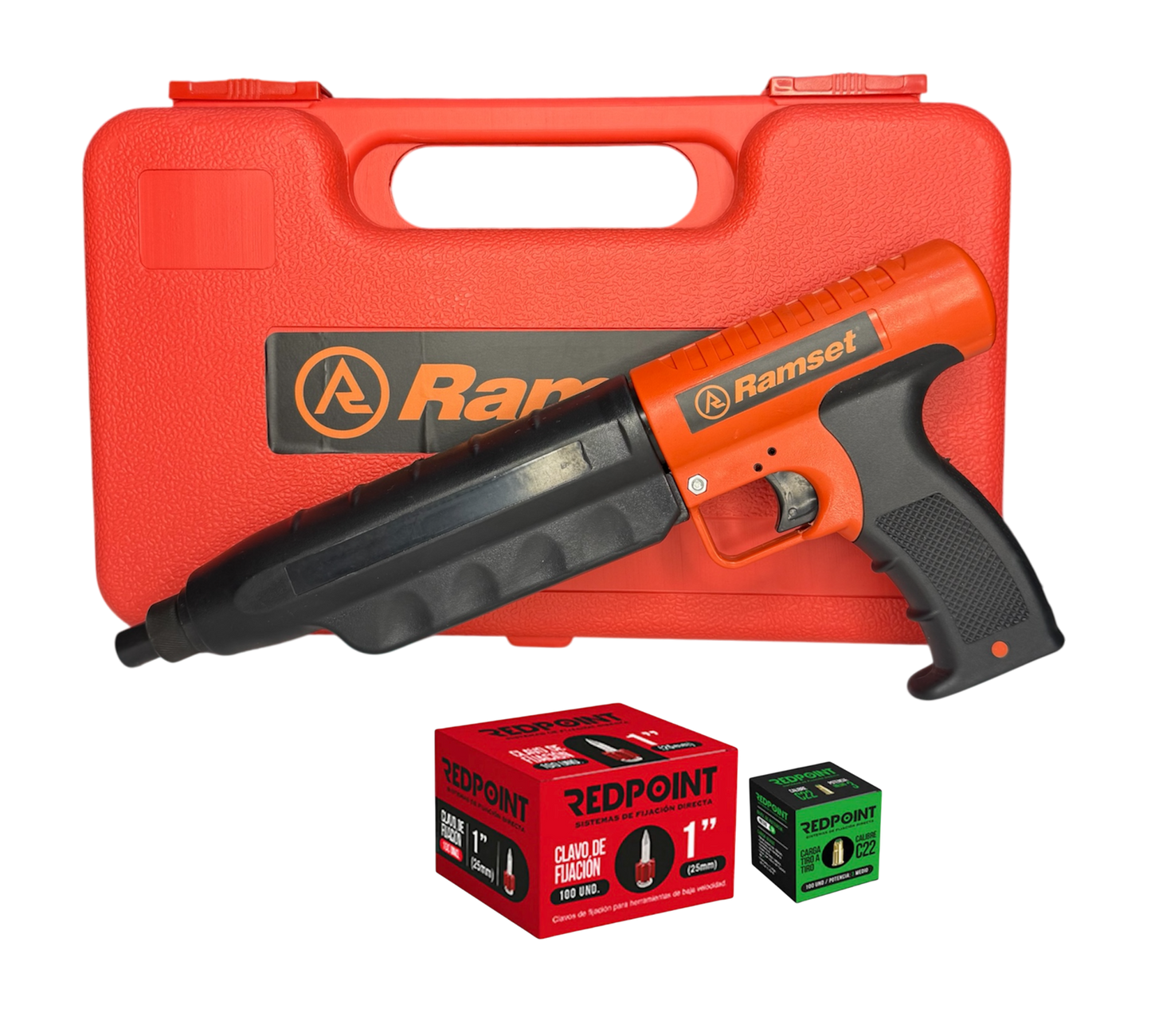 Pistola de Fijación con Silenciador + Tiros (Clavos y Fulminantes) X100 Unidades