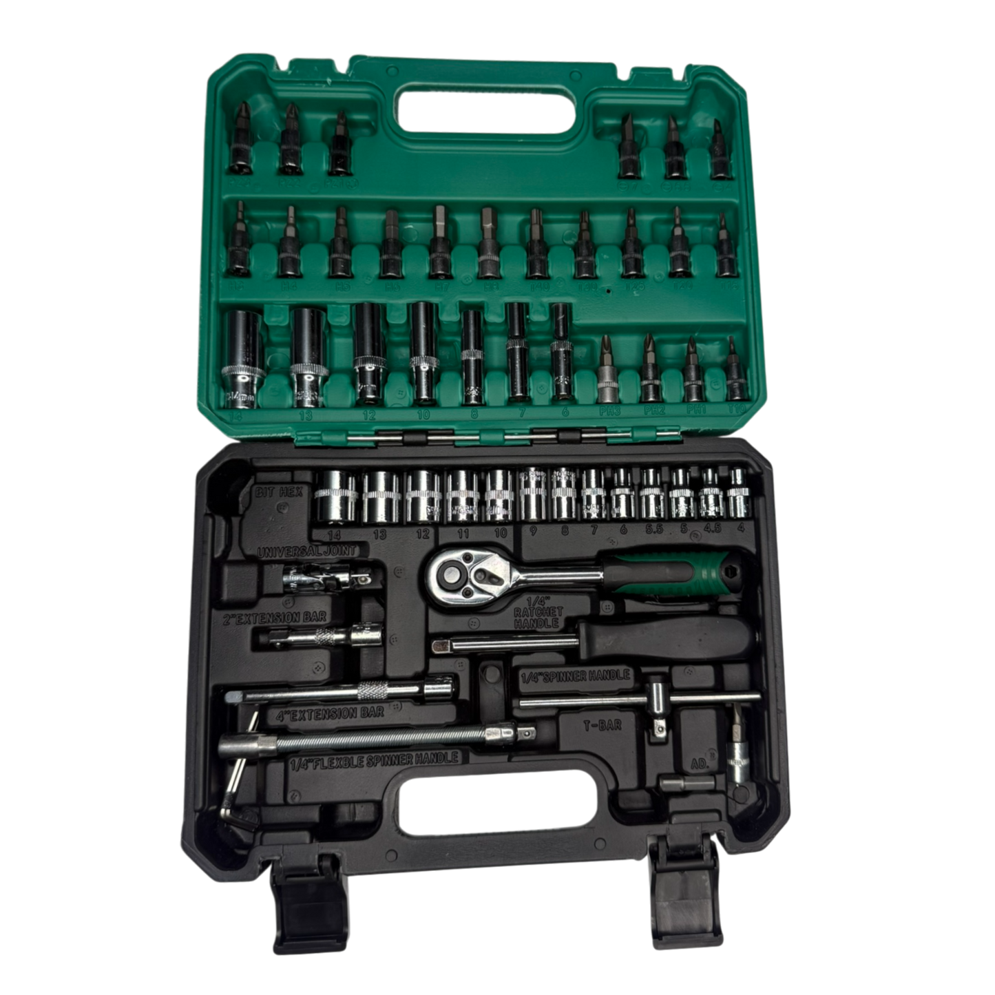 Juego de Rache 1/4” de 53 Piezas con Copas Métricas y Puntas Torx – Kit Profesional en Estuche Rígido