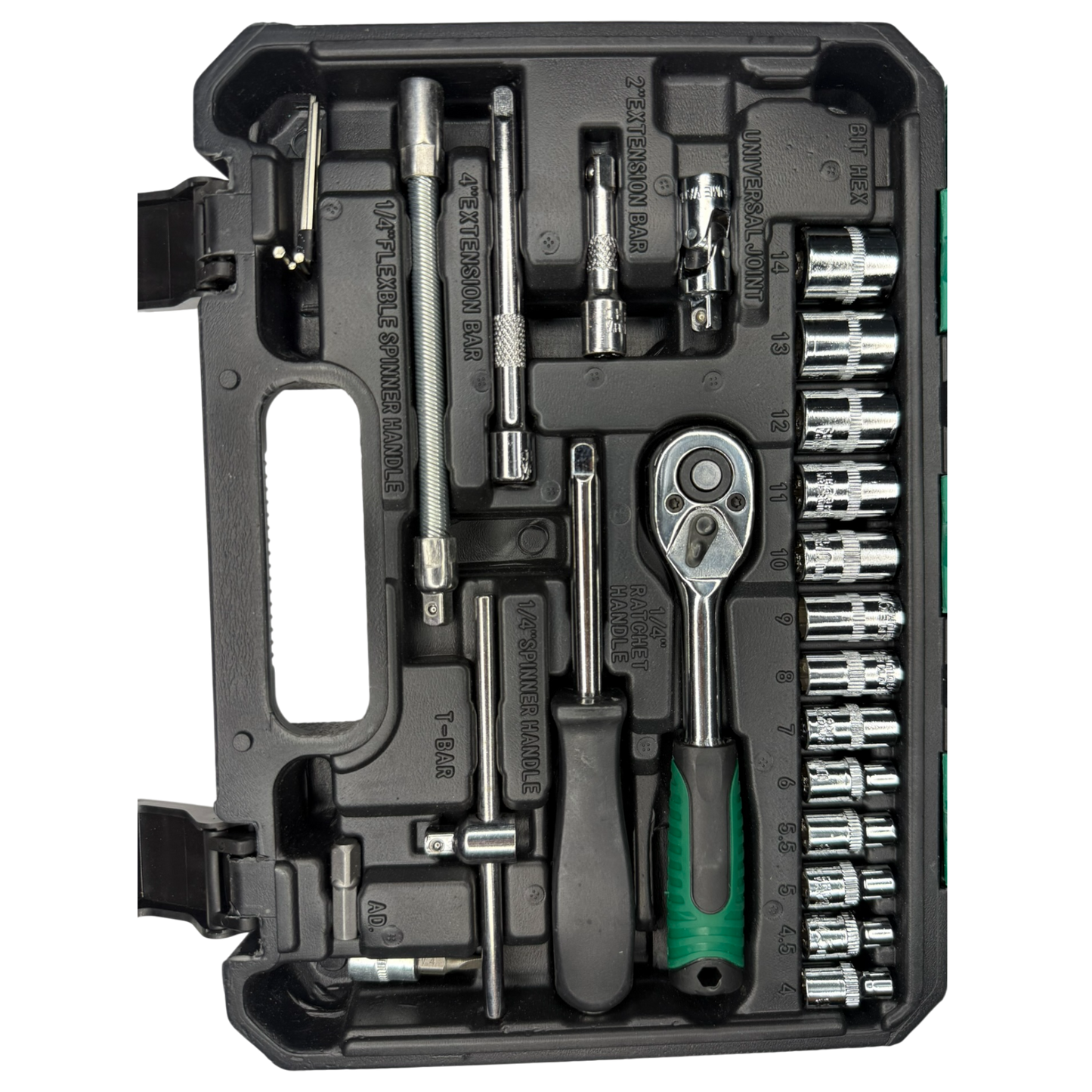 Juego de Rache 1/4” de 53 Piezas con Copas Métricas y Puntas Torx – Kit Profesional en Estuche Rígido
