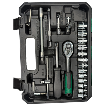 Juego de Rache 1/4” de 53 Piezas con Copas Métricas y Puntas Torx – Kit Profesional en Estuche Rígido