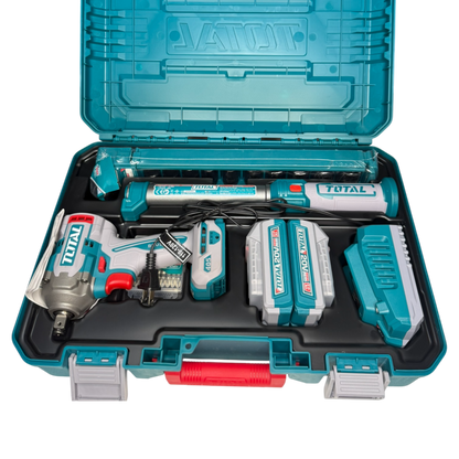 Llave de Impacto Inalámbrica TOTAL 20V 1/2” 405Nm con 2 Baterías, Copas y Maletín Rígido