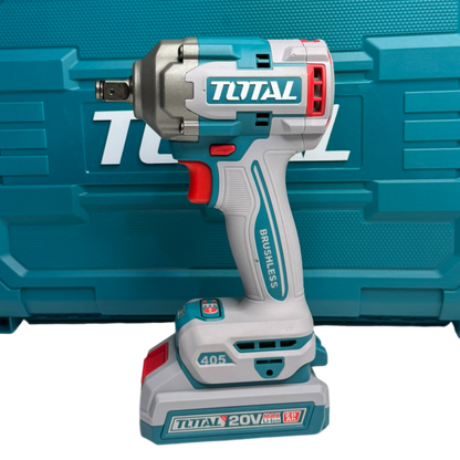 Llave de Impacto Inalámbrica TOTAL 20V 1/2” 405Nm con 2 Baterías, Copas y Maletín Rígido