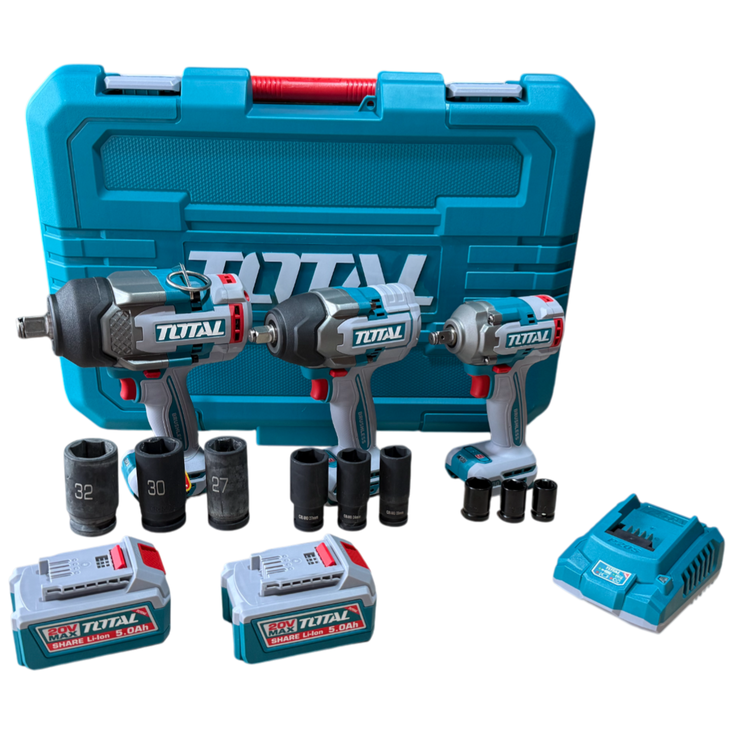 Combo Triple Llave de Impacto Brushless 20V – 400NM / 850NM / 1350NM + Cargador + 2 Baterías + 1 Año de Garantía