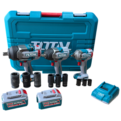 Combo Triple Llave de Impacto Brushless 20V – 400NM / 850NM / 1350NM + Cargador + 2 Baterías + 1 Año de Garantía