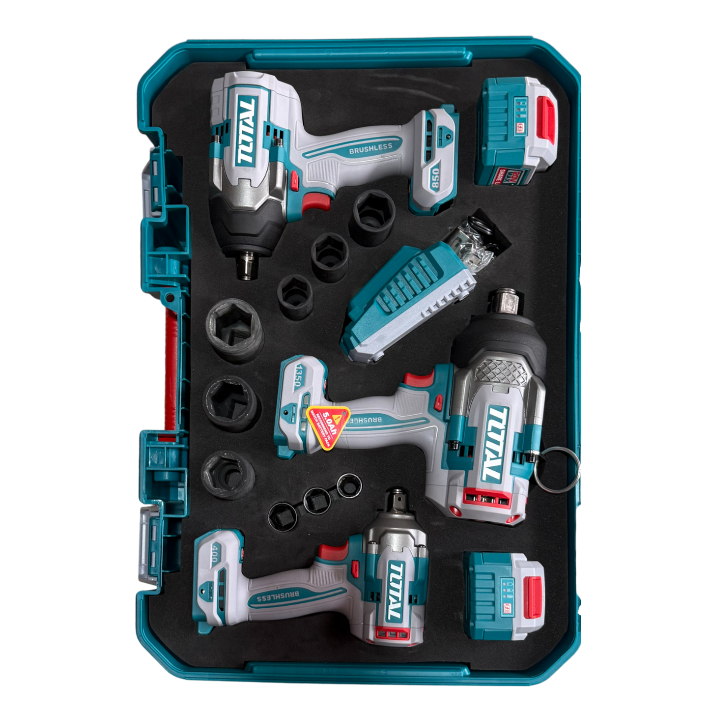 Combo Triple Llave de Impacto Brushless 20V – 400NM / 850NM / 1350NM + Cargador + 2 Baterías + 1 Año de Garantía