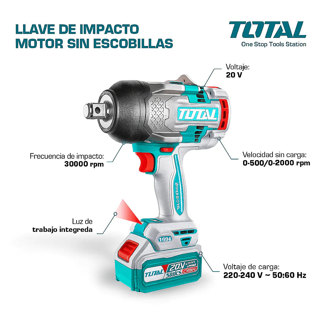 Combo Triple Llave de Impacto Brushless 20V – 400NM / 850NM / 1350NM + Cargador + 2 Baterías + 1 Año de Garantía